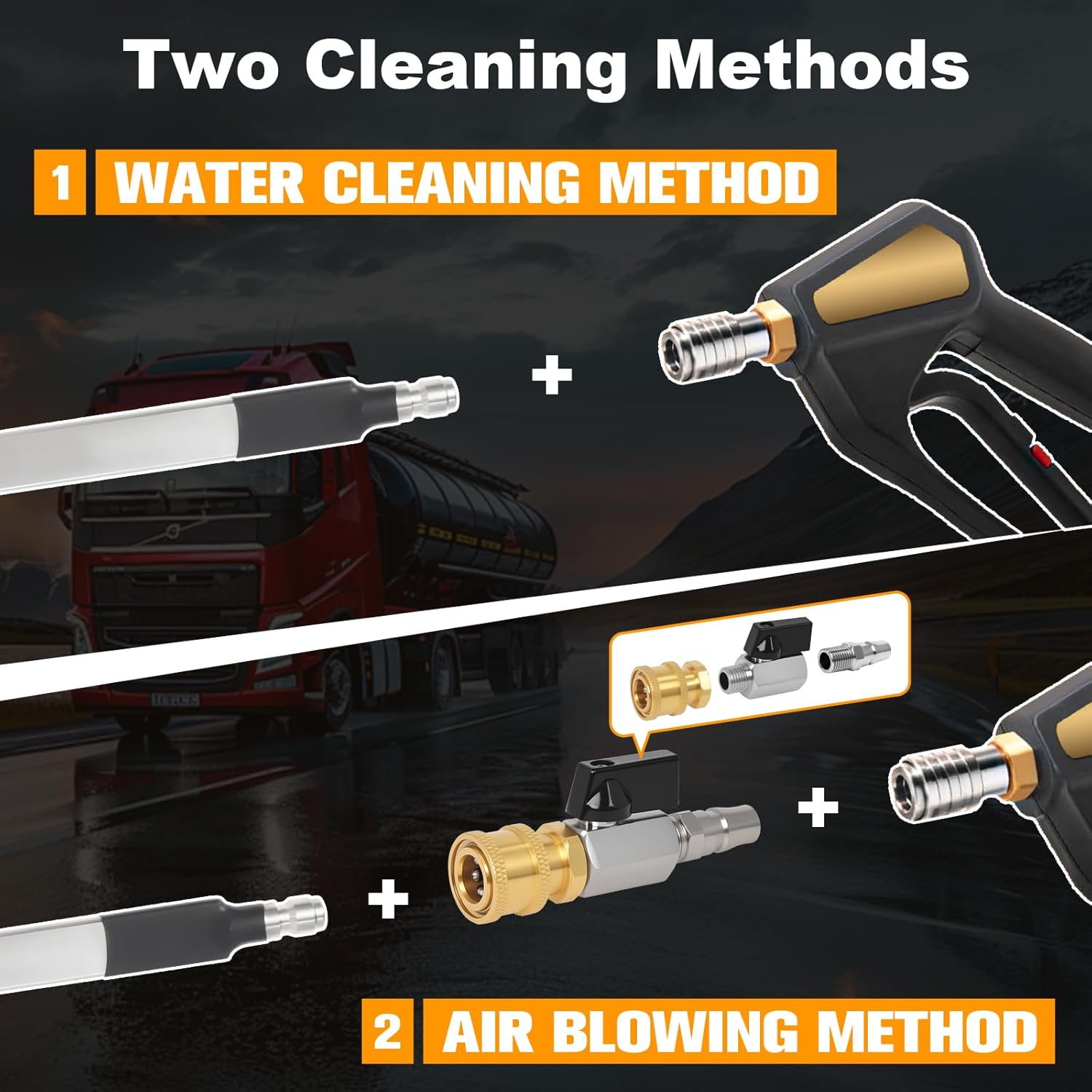 24" Radiator Cleaning Wand with 4 Nozzle Tips, 4500 PSI Dual-Use Stainless Steel Pressure Washer & Air Pump Cleaner Wand, Quick Coupler & Valve Switch for Car, Truck, RV