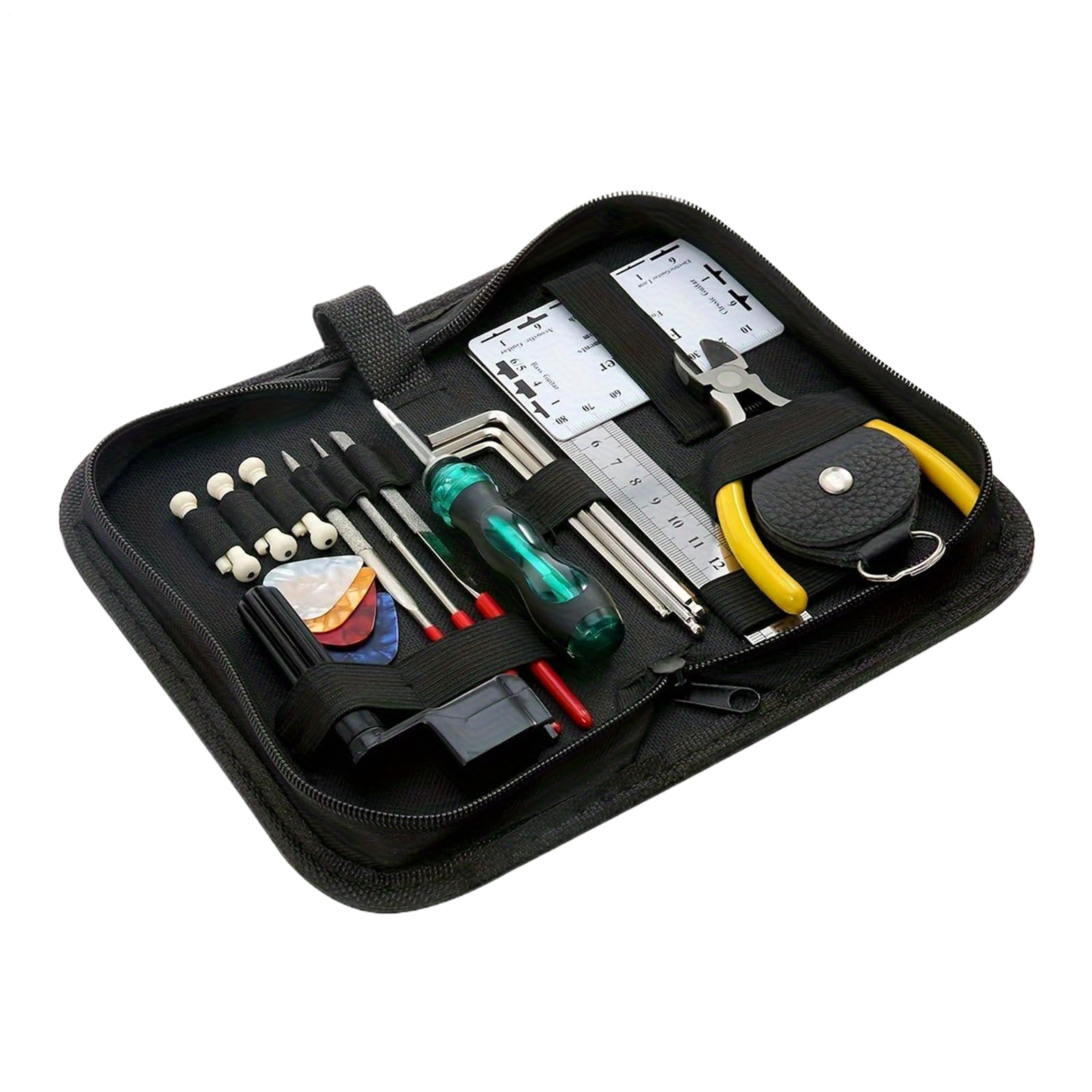 Kit di strumenti per chitarra, kit di manutenzione per chitarra classica, set accurato di 25 strumenti musicali per la riparazione di esercitazioni, viaggi, spettacoli in studio