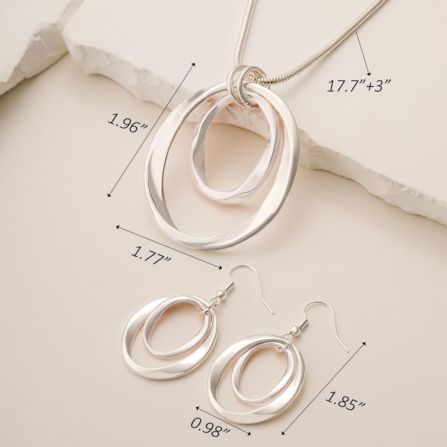 925 Silver Circle Earrings Necklace Set for Women - Hypoallergenic Dangle Earrings, Dainty Geometric Pendant Necklace, Boho Jewelry Set - Image 2