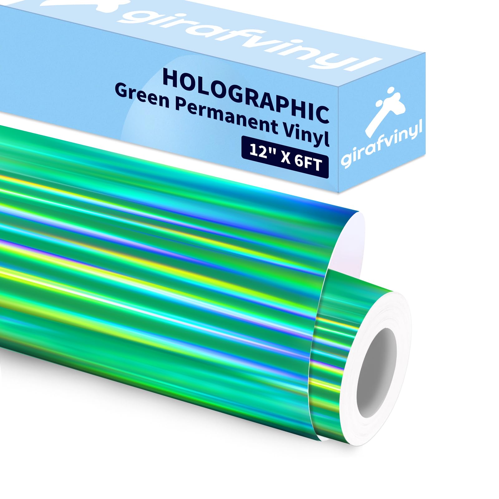 GIRAFVINYL Green Holographic Vinyl, Glossy Green Holograophic Permanent Vinyl Self-Adhesive for Crafts Decal Signs Stickers,12" x 6 ft