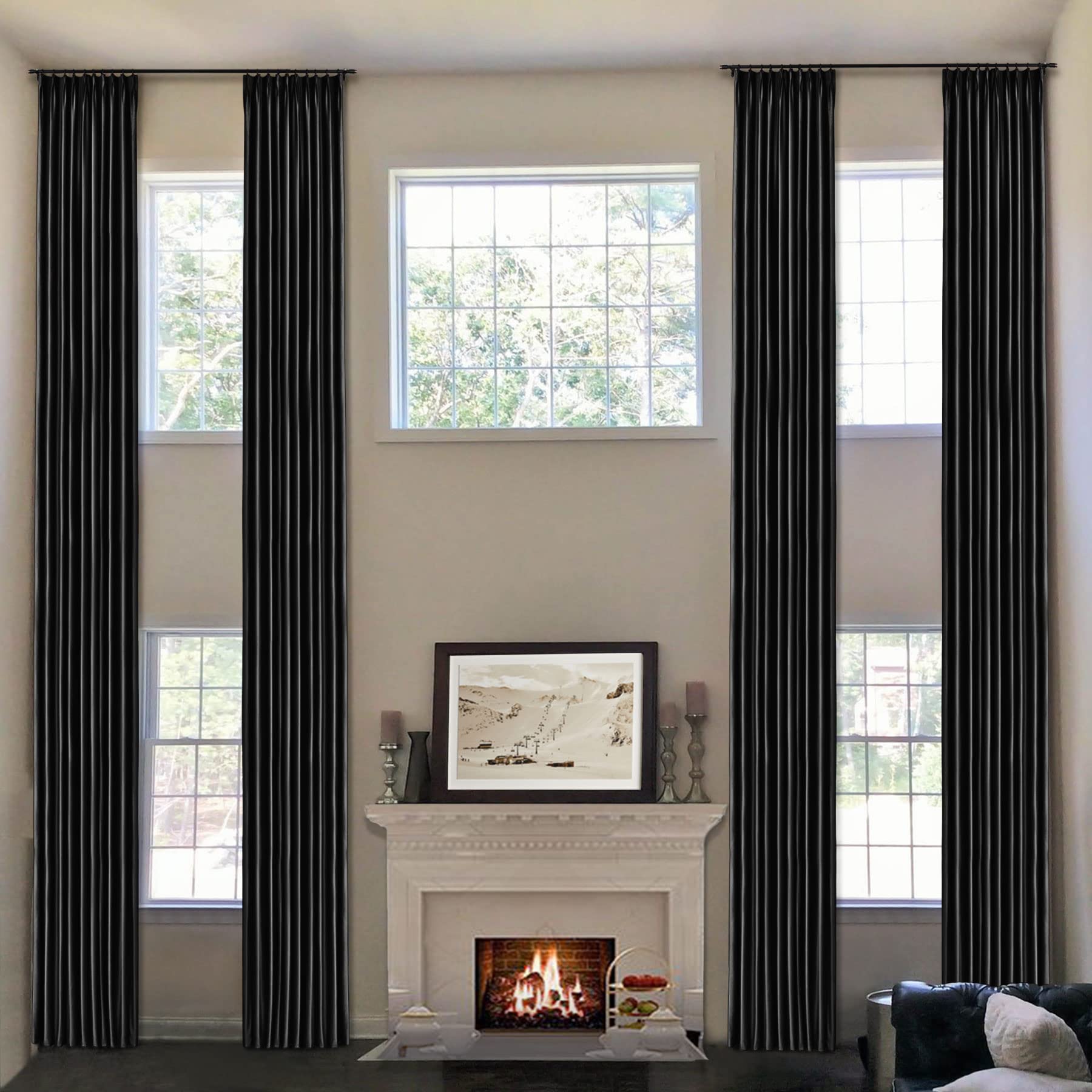 Frelement Extra Long Plush Velvet Curtains for High Ceilings, Room Darkening, Pinch Pleat, Thermal Insulated Drapes for Bedroom, 50" W x 120" L, 1 Panel, Black
