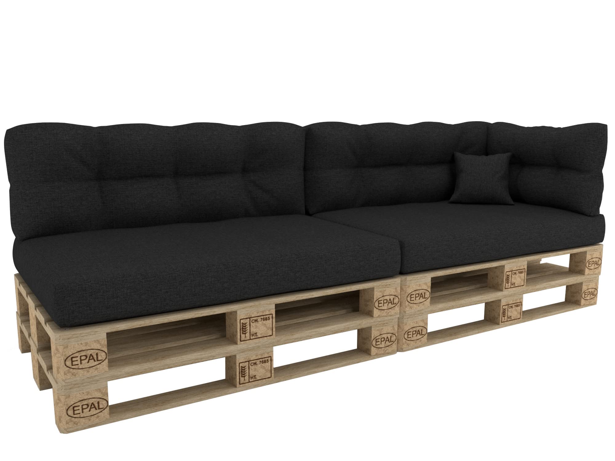 POKAR Euro Pallet Cushion - Set of 6: Seat Cushion 120 x 80cm + Back Cushion 120 x 40cm, Garden Pillows Sofa, Patio, Without Pallets, Anthracite