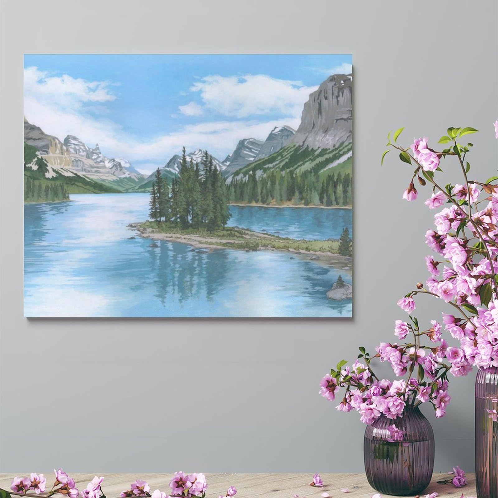 Amazon.co.jp: 絵画 湖畔の山の風景画インテリア 絵画 カナダの現代