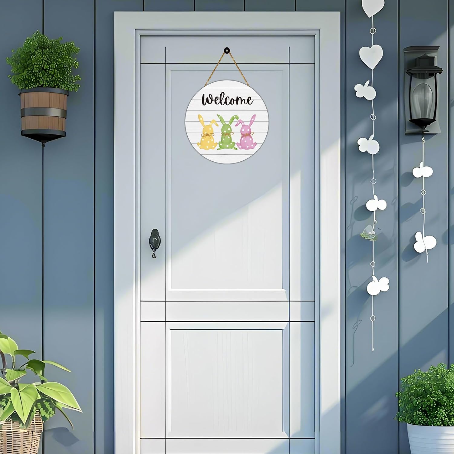 Easter Decorations Easter Wreaths for Front Door Decor Cute Bunny Door Decorations Bunny Wall Decor Wooden Front Door Hanger Hanging Welcome Sign for Porch Wall Indoor Home Decor