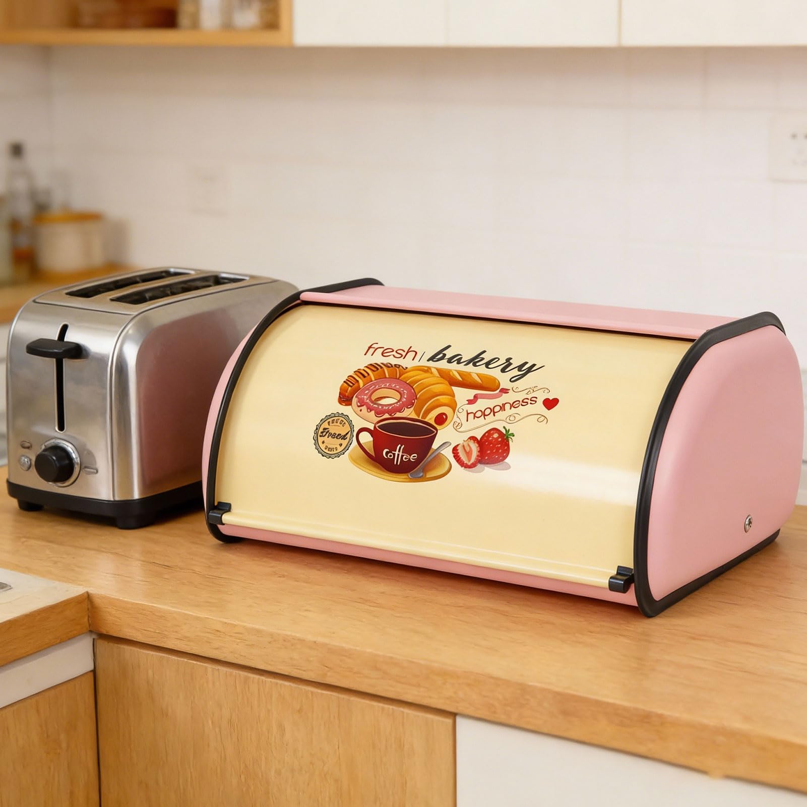 Eiserner Brotkasten Metall Groß Mit Deckel, Brotbox Zur Frischhaltung, Praktischer Brotkorb Für Küche & Haushalt, Ideal Für Knäckebrot, Brote & Brötchen (Rosa)