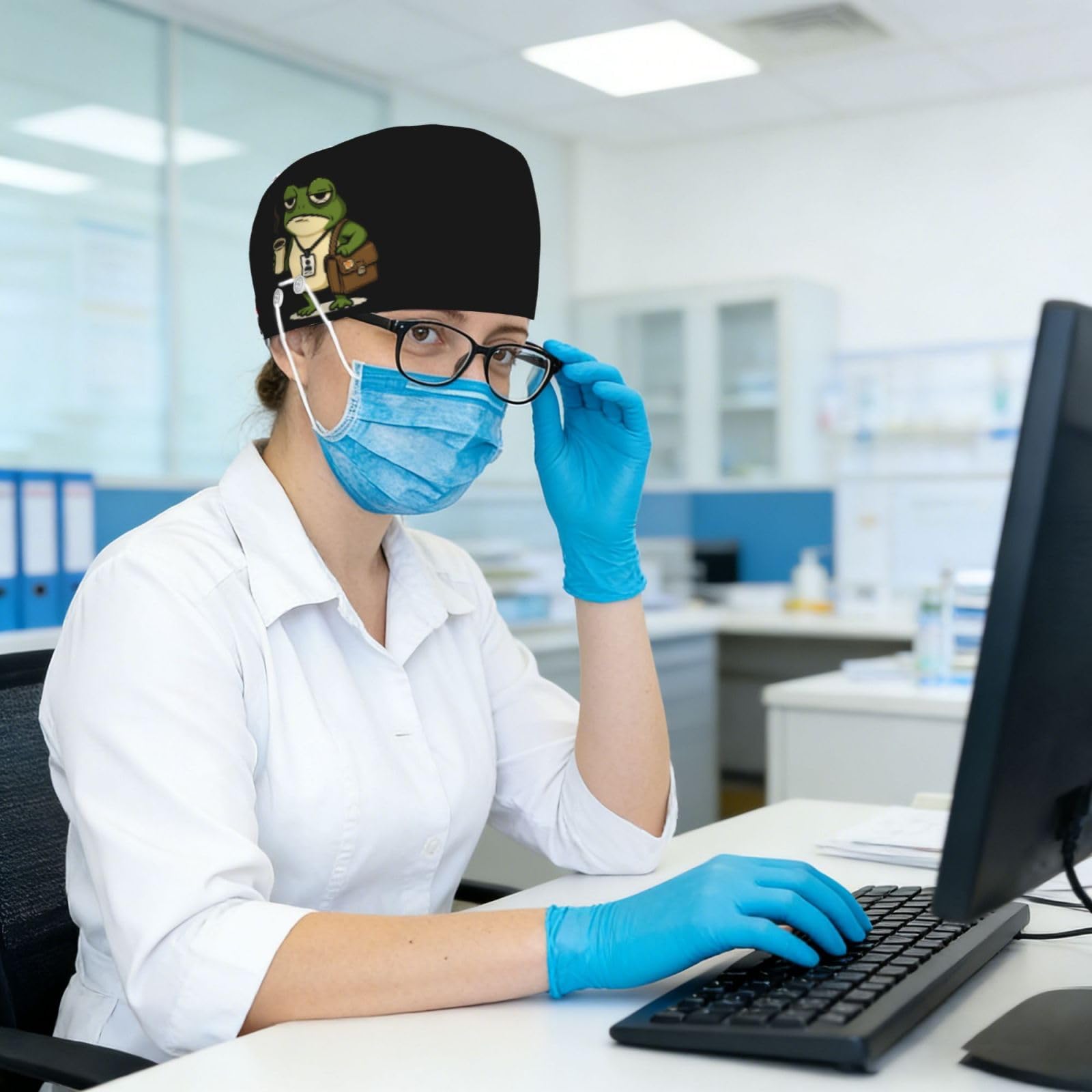 Working Cap, Scrub Cap with Buttons and Sweatband, Adjustable Tie Back Hat Breathable Headgear for Women/Men - 3