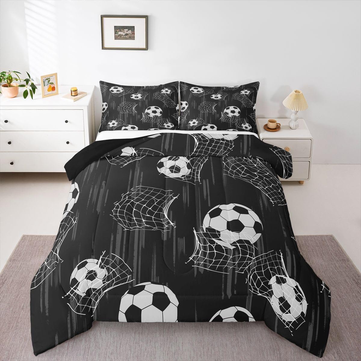 Erosebridal Football Bedding Comforter Sets Sports Game Queen Bedding with 2 Pillowcases, Sport Rugby Helmet Comforter Set Teen Boys Football Bedroom Decor, Yellow Red