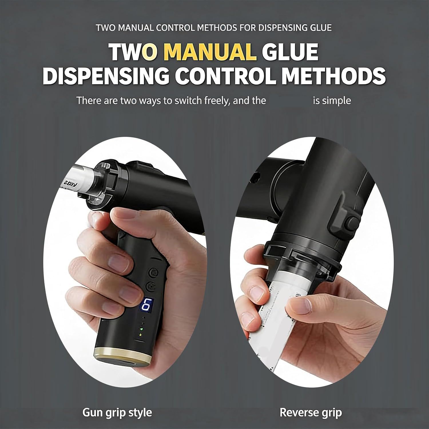 Portable Handheld Cordless Adhesive Tool with Double Replaceable Tips and Six Speed for Adhesive Dispensing Double Adapter