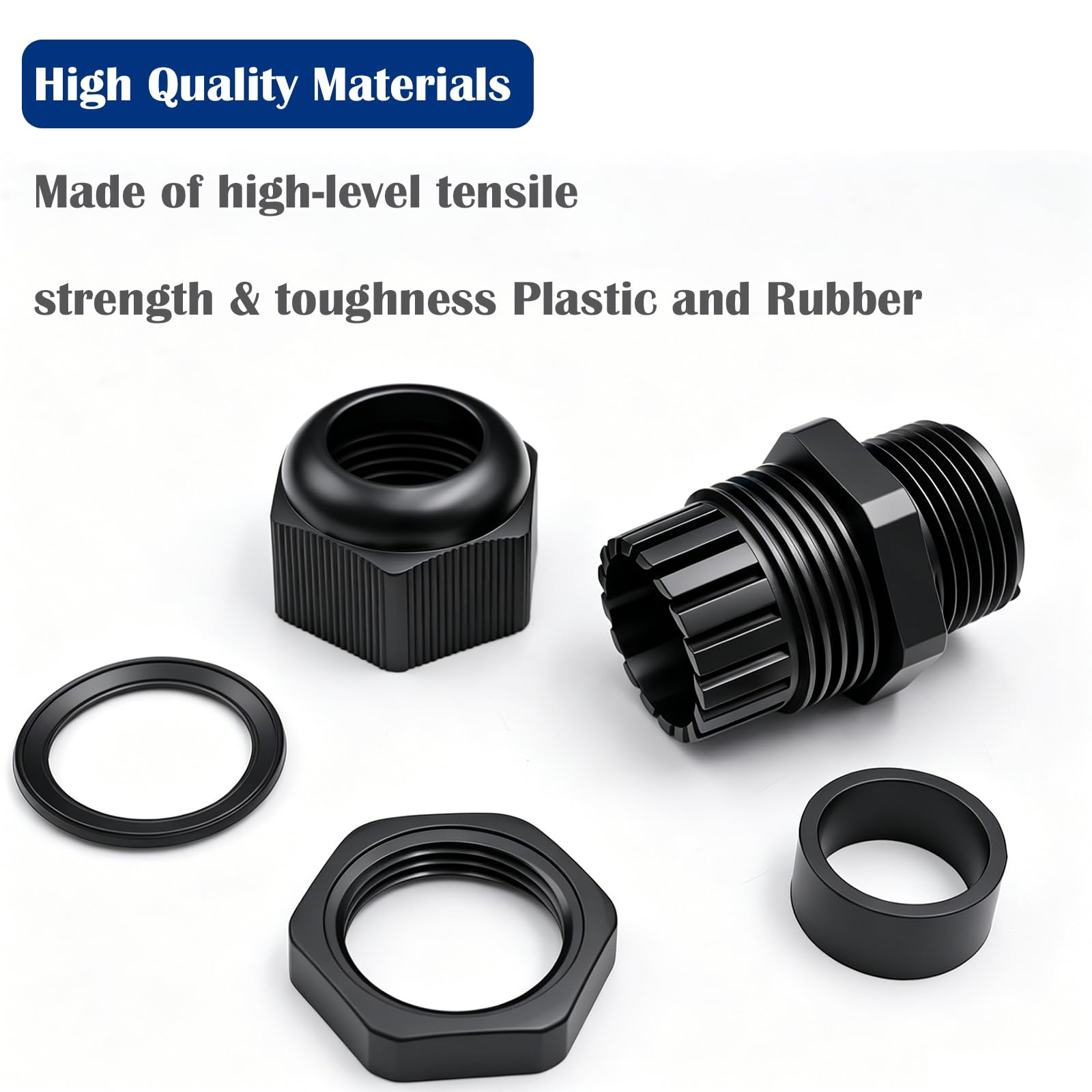20 pressacavi in nylon da 1/2" NPT, connettori per cavi impermeabili con diametro regolabile 6-12 mm, giunti in plastica con guarnizioni 1/2 NPT-BK
