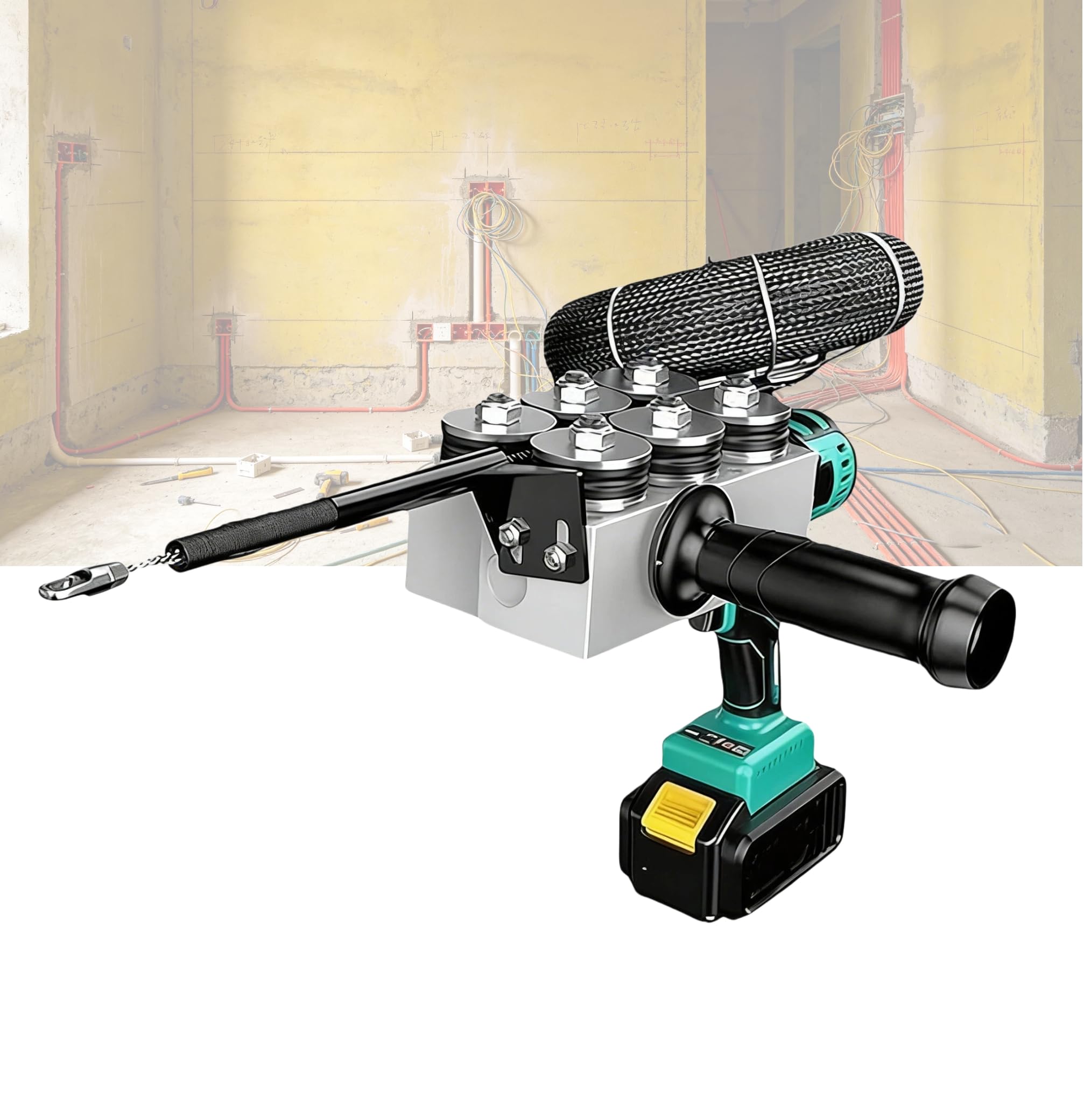 Genérico Extractor De Cables para Tendido De Electricista,Cinta Pasacables,MáQuina AutomáTica para Encordar Cables EléCtricos,Cinta pasacables eléctrica automática de 40 m/min,2battery