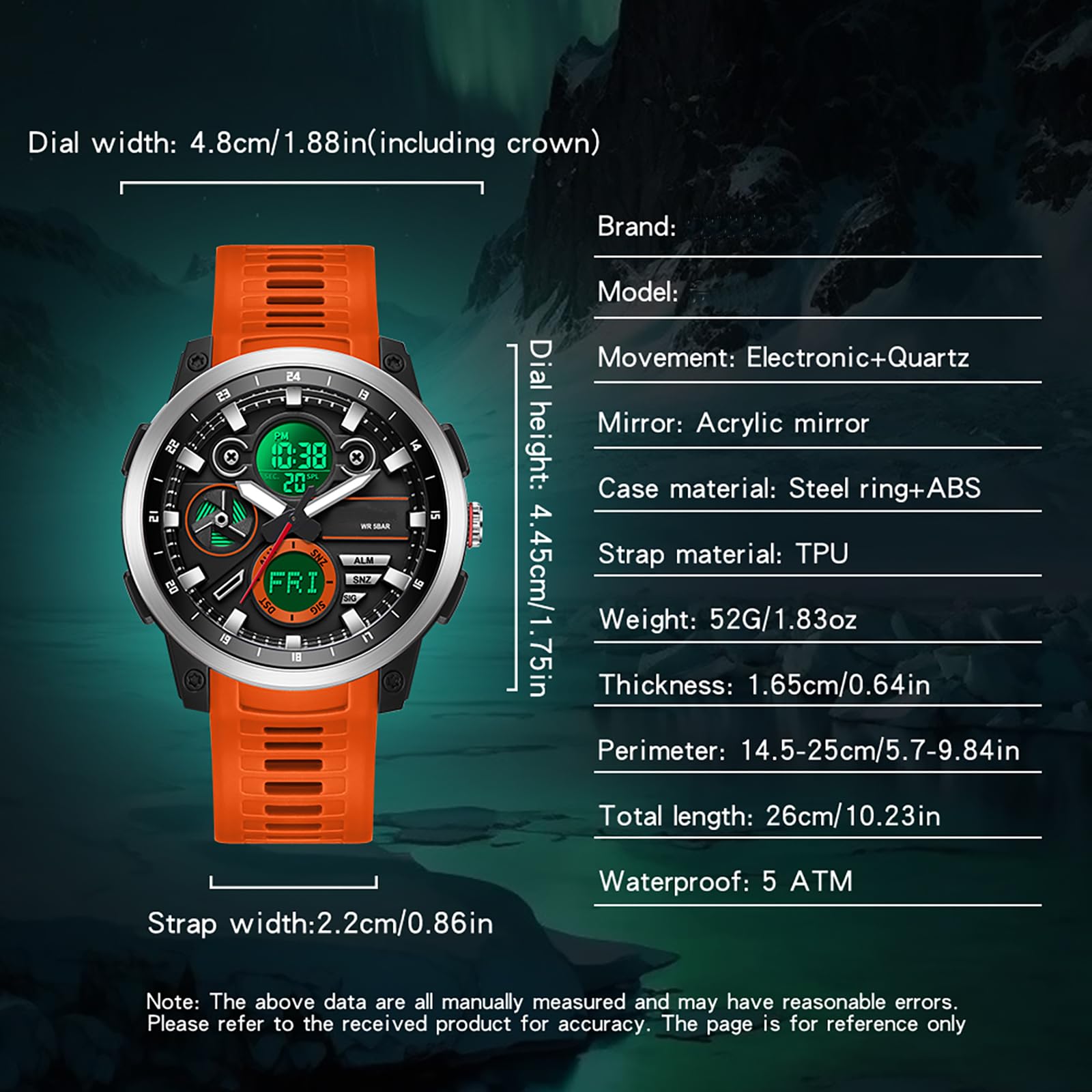 findtime Reloj digital para hombre, resistente al agua, con hora mundial, temporizador de doble hora, alarma, cronómetro, analógico, digital, para exteriores para niños y adolescentes