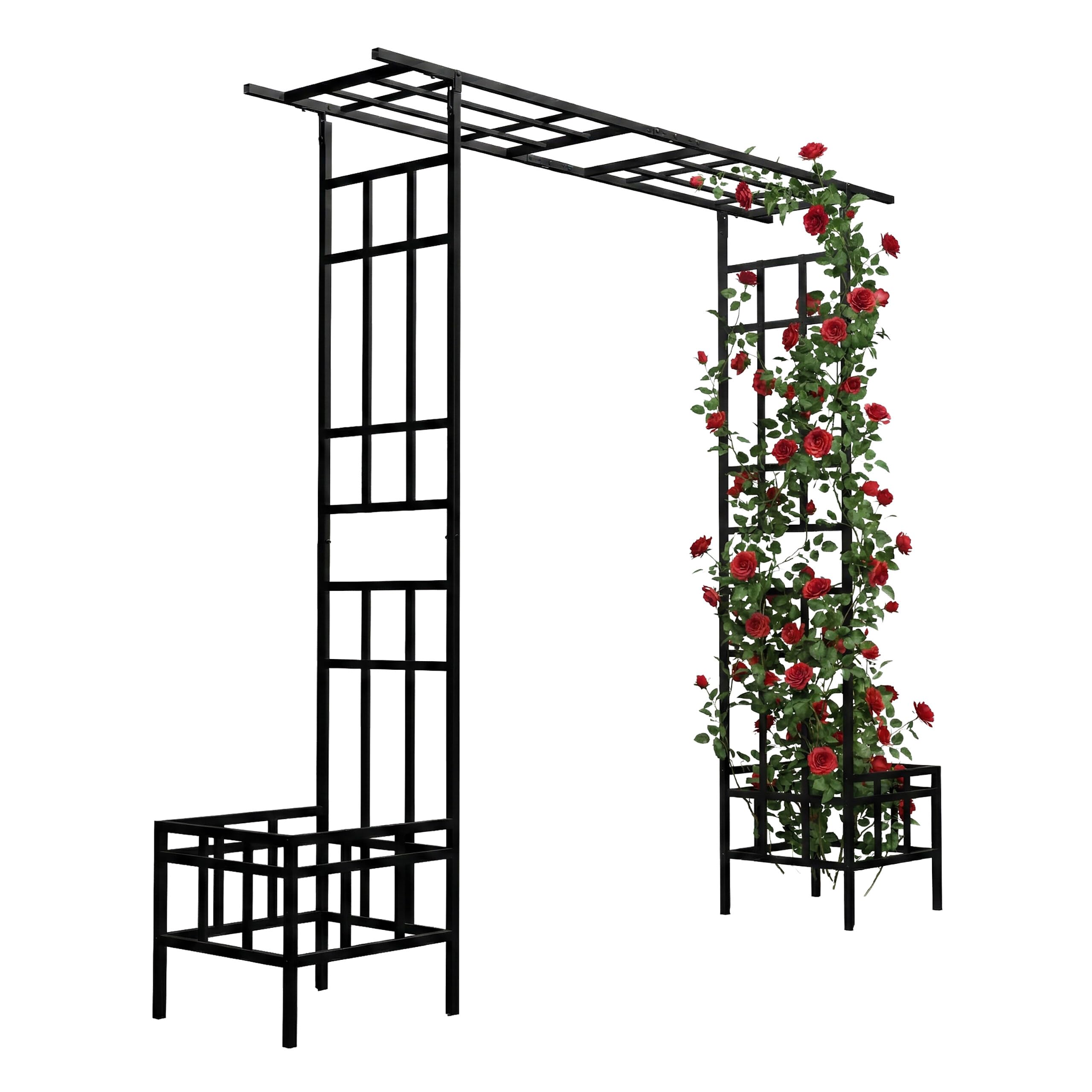 Relaxdays rose arch, planters, metal, 2 roof options, sturdy arch for climbers, black