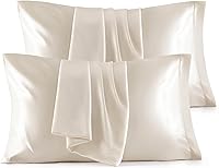 Vista 23 de Bedsure - Juego de fundas de almohada de satén tamaño king, 2 unidades - Fundas de almohada gris plateado para cabello y piel con cierre de sobre