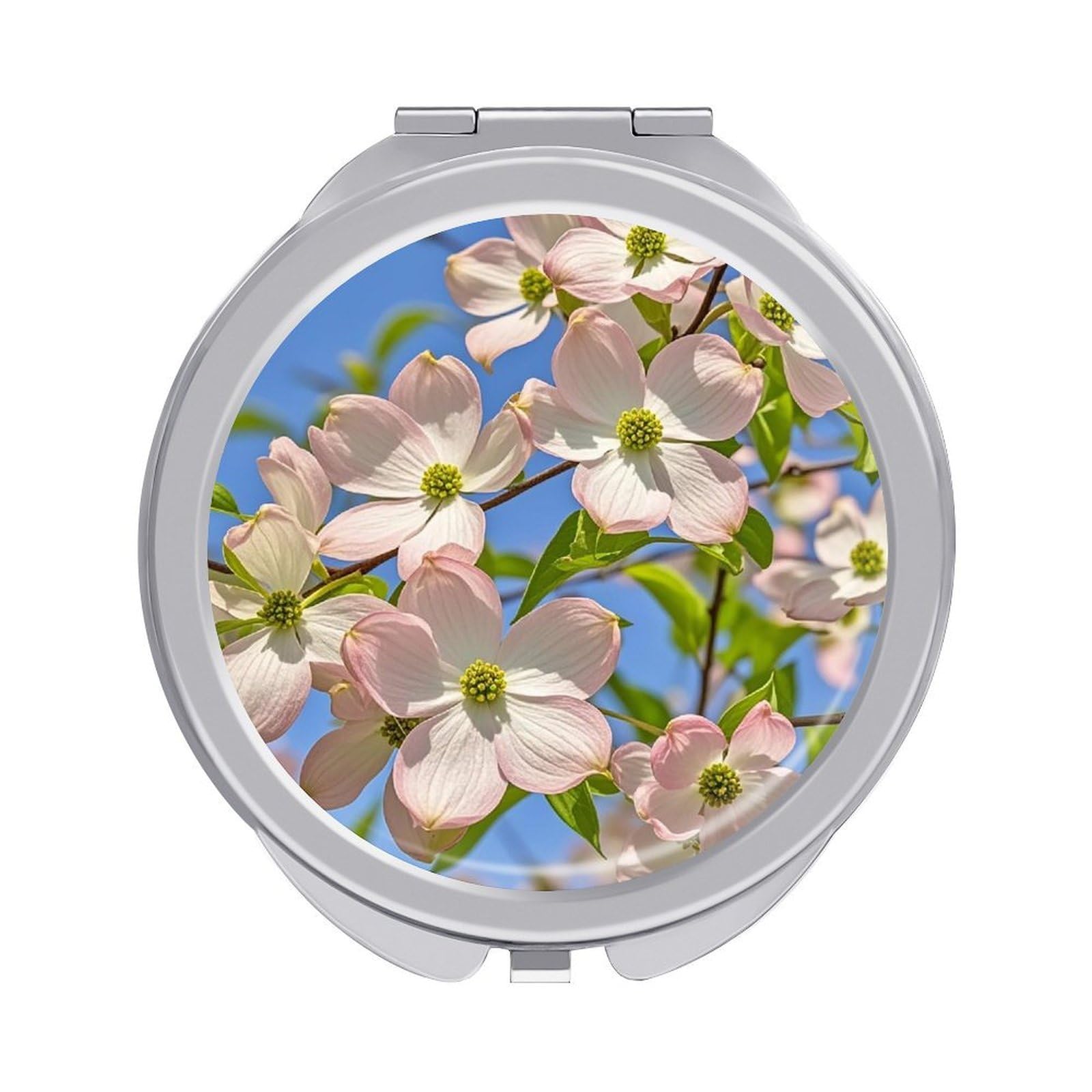VstaDank Spring Dogwood Blossoms Travel Makeup Mirror 2 X /1 X Magnifying Mini Vintage Pocket Mirror for Purse Small Portable Folding Small Round Mirrors Portable Vanity Mirrors for Women