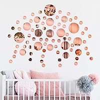 Vista 7 de 60 calcomanías de pared de espejo acrílico, calcomanías redondas adhesivas para el hogar, baño, dormitorio, espejo de oro rosa, papel tapiz