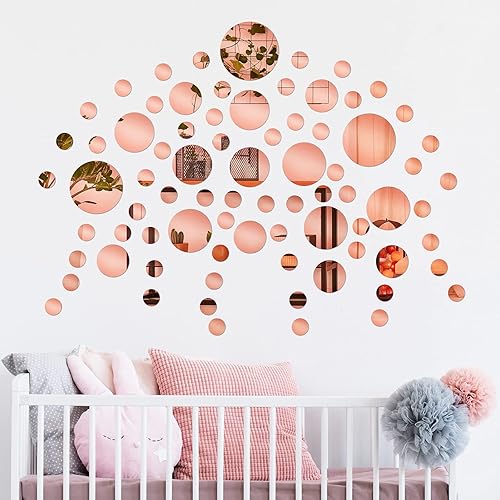Miniatura 7 de 60 calcomanías de pared de espejo acrílico, calcomanías redondas adhesivas para el hogar, baño, dormitorio, espejo de oro rosa, papel tapiz de