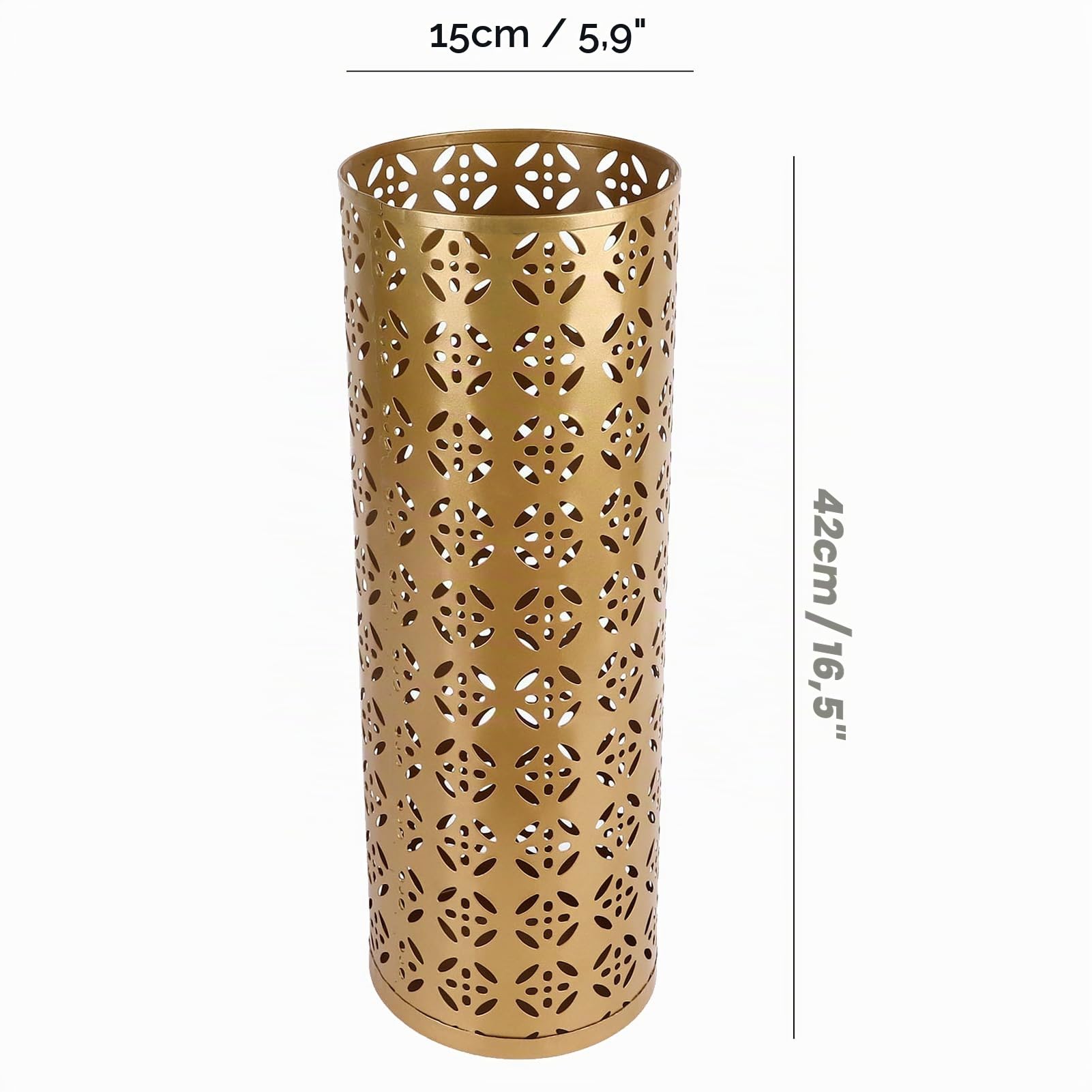 Portaombrelli da interno in metallo, 42x15x15 cm Struttura in rame perforato Portaombrelli in ferro elegante e funzionale per la casa e l'ufficio Mantiene i pavimenti asciutti e in ordine