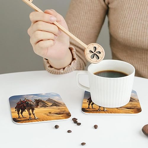 Miniatura 6 de Juego de 6 posavasos para bebidas, de piel sintética, con soporte, posavasos de 4 pulgadas para mesa de café, juego de posavasos piramidales para