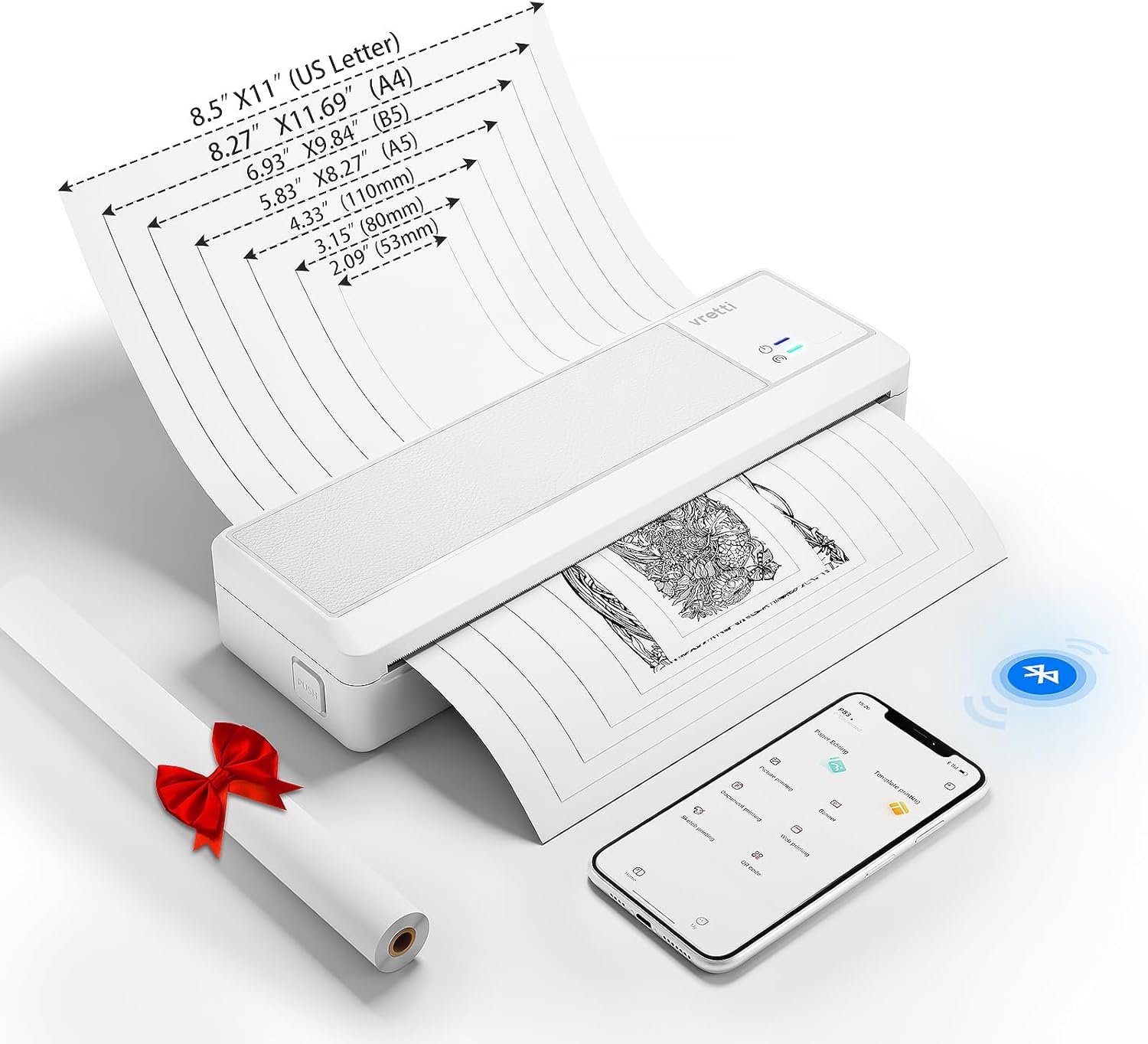 Amazon.co.jp: vretti P83 ポータブルプリンター ワイヤレス 旅行用 A4