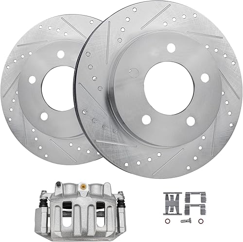 Miniatura 19 de Detroit Axle - Kit de freno delantero para Nissan Frontier Pathfinder Xterra Suzuki Equator, rotores de freno de disco perforados y ranurados