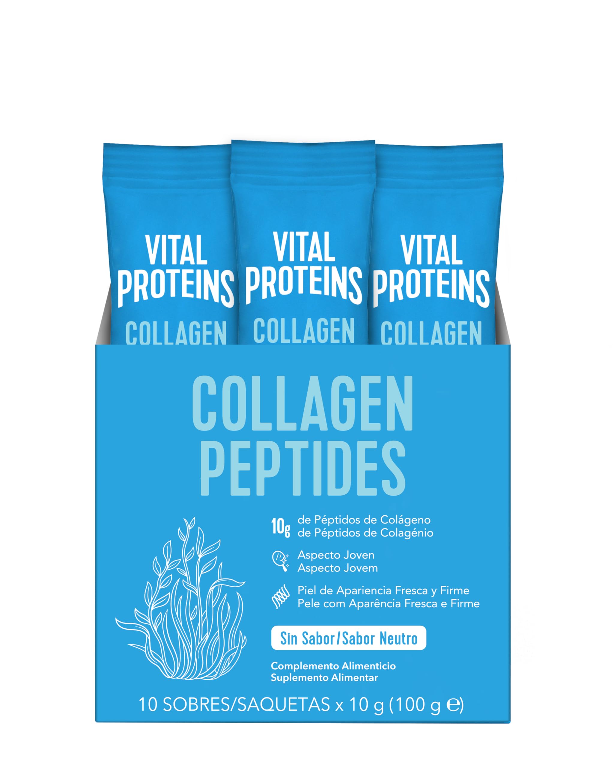 Vital Proteins Péptidos de Colágeno en Polvo, Suplemento de Colágeno Sin Sabor en Formato Viaje - Piel de apariencia fresca y firme. Aspecto joven. 10 g por Porción (10 Uds. por Caja)