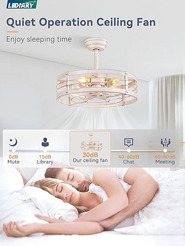 Miniatura 21 de LEDIARY Ventilador de techo enjaulado Fandelier de 20 pulgadas con luz, ventilador de techo sin aspas con control remoto, pequeñas luces de Negro y