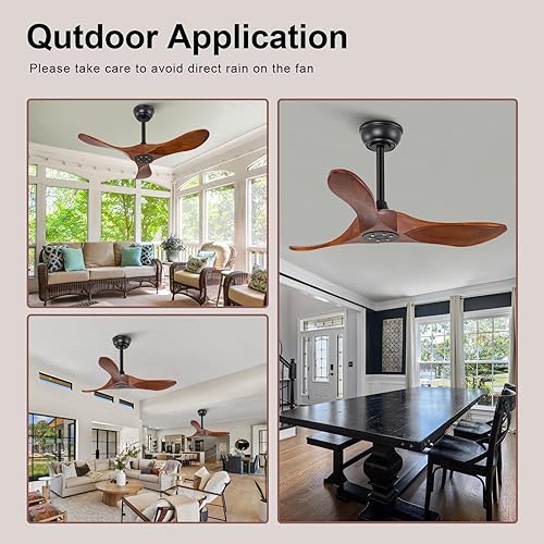 Miniatura 7 de KBZZ Ventilador de techo de 36 pulgadas sin luz con control remoto, ventiladores de techo de madera sin luces, 6 velocidades, motor CC reversible,