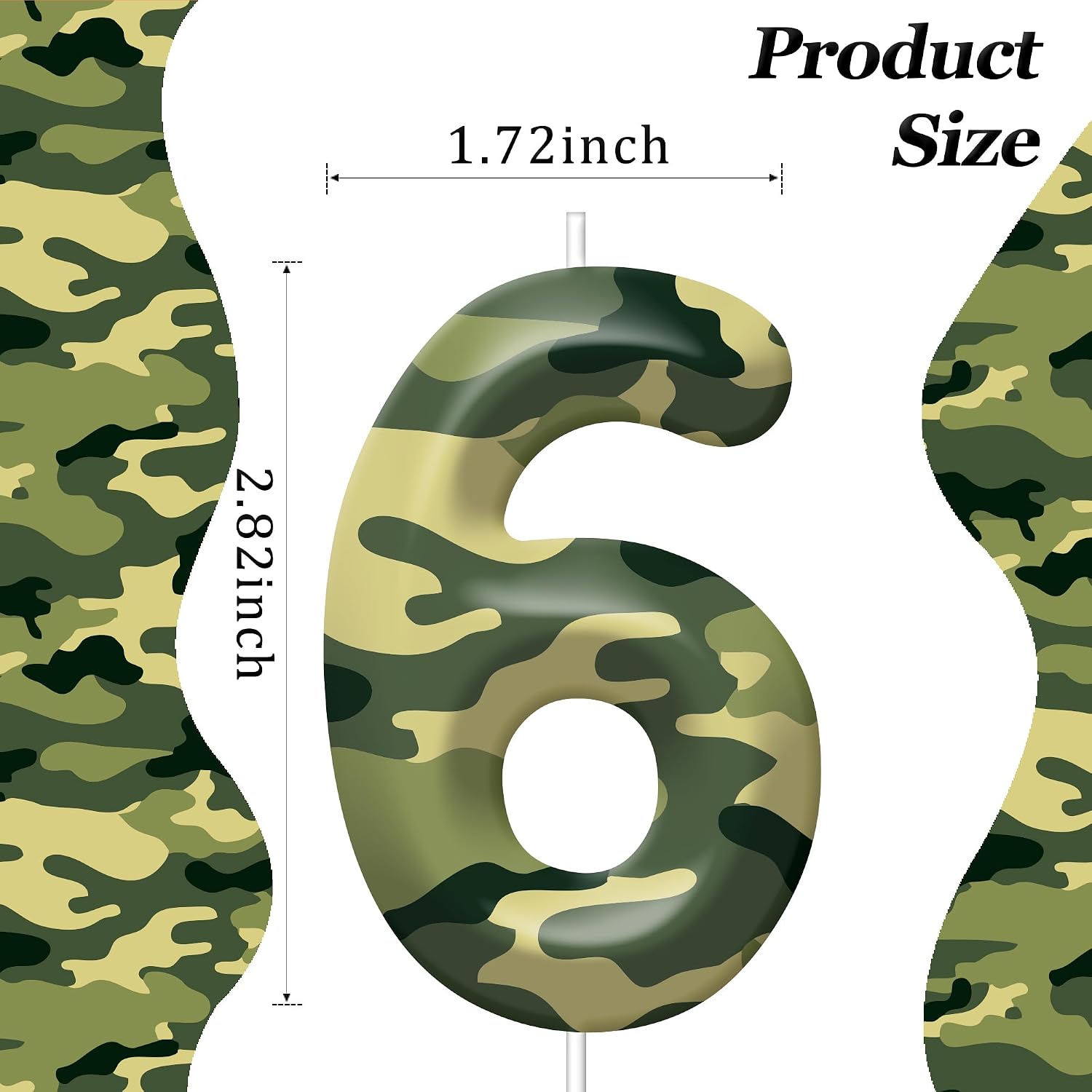 Camo Birthday Candles, Camo Number 6 Candle Cake Topper for Birthday Party Cake Decoration, Reunions Theme Party Supplies