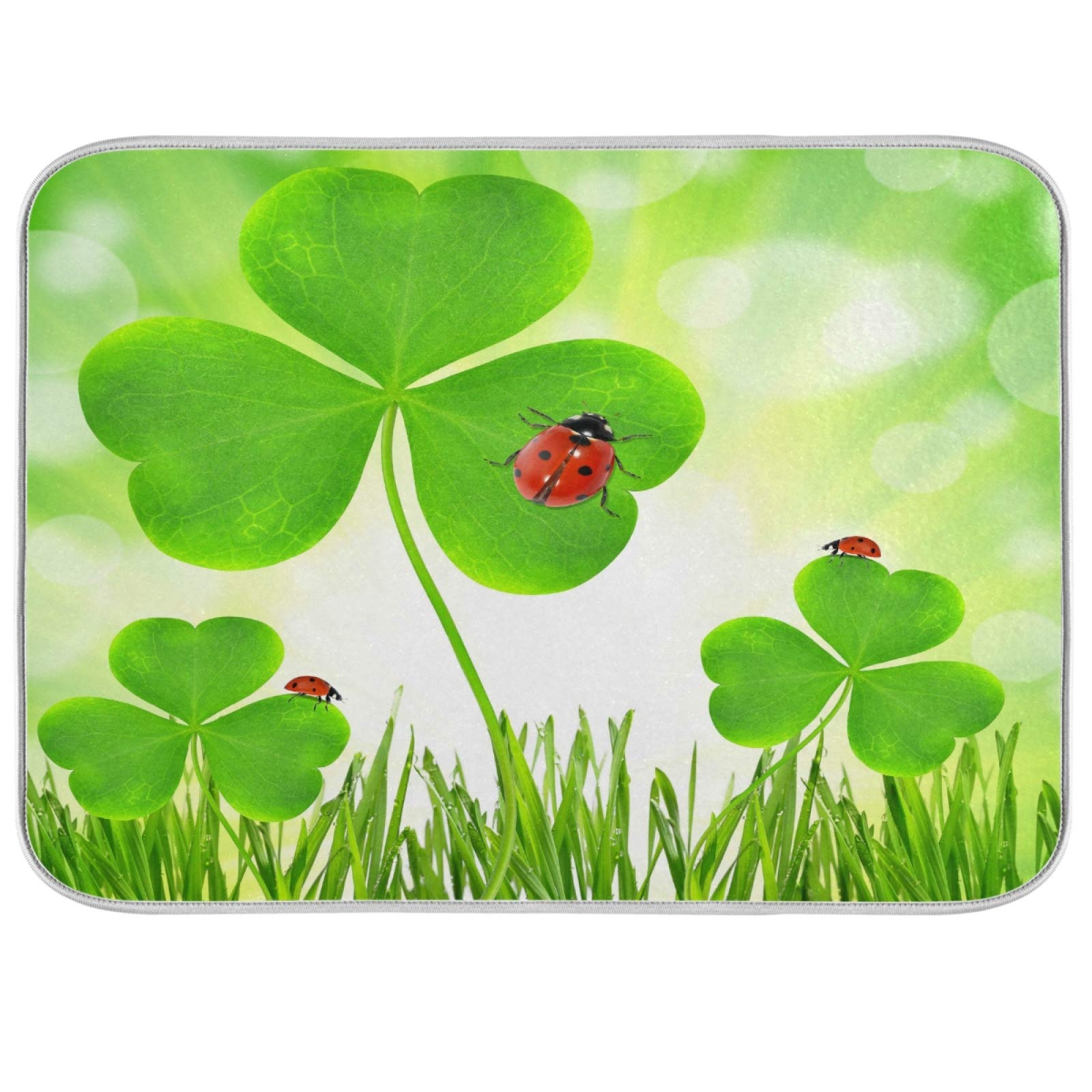 Mnsruu Microfiber Dish Drying Mat, Absorbent Quick Drying Mat for Kitchen, Clover Leaf and Ladybugs, 18x24 Inch — image 1