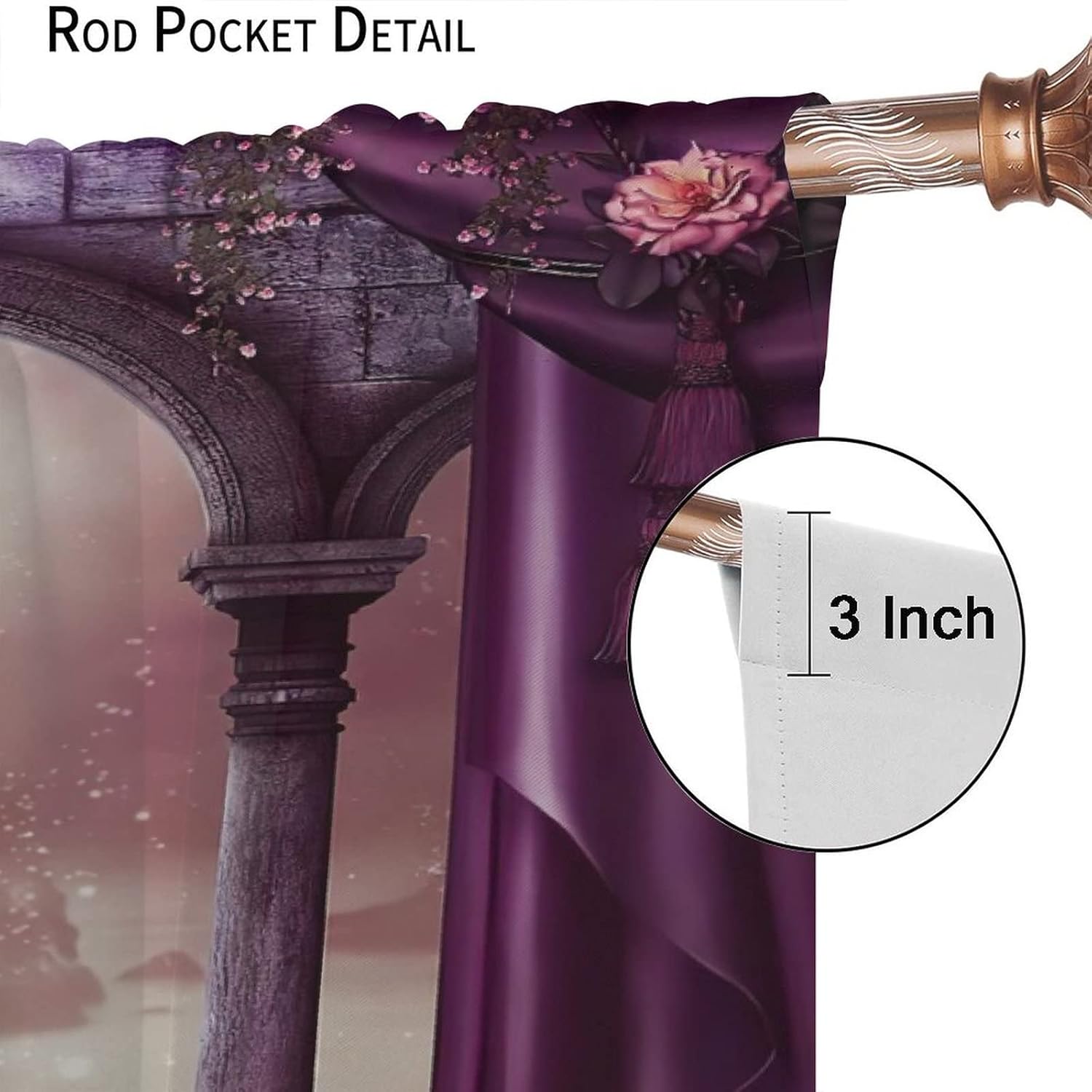 Purple Gothic Curtains,Romantic Roses Medieval Castle Night View Blackout Window Door Curtains for Bedroom Living Room Home Decor W52xL84in