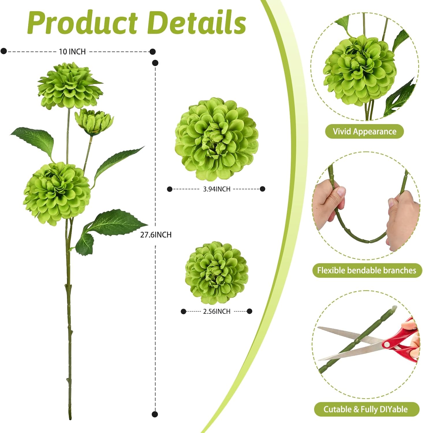 Fake Artificial Pompon Mums Flowers Indoor with Long Stems Ball Chrysanthemum Faux Silk Flowers for Vase Floral Arrangement for Spring Home Decor Centerpieces for Table Kitchen Decoration - Image 3