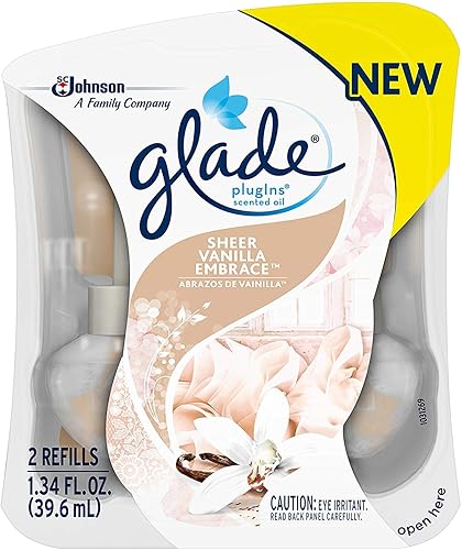 Glade PlugIns - Recambios de ambientador de aceite perfumado, Sheer Vanilla Embrace, 1.34 onzas líquidas, 2 recambios por paquete (3 paquetes)