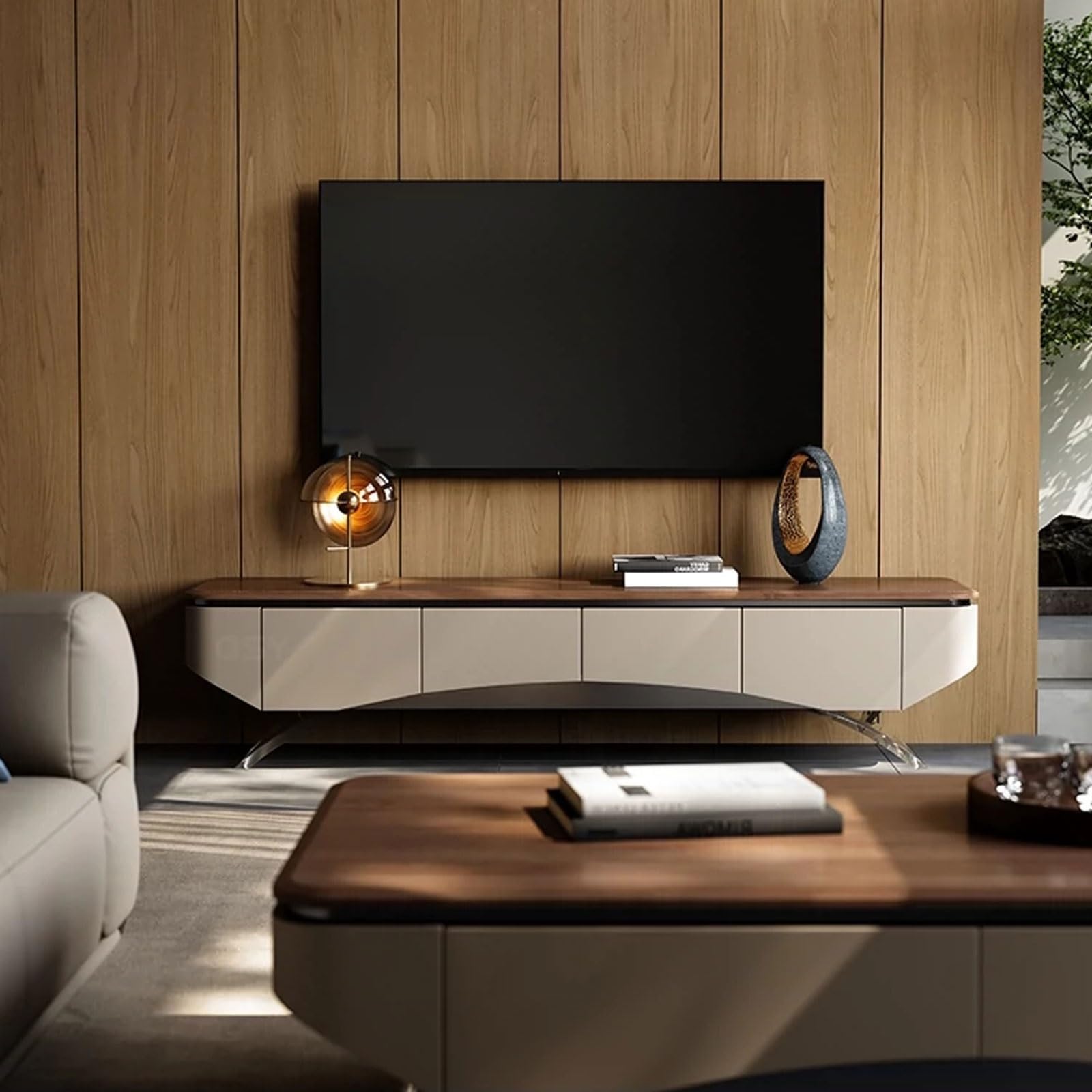 TV-Schrank TV-Board Lowboard ﻿ Moderner TV-Ständer mit Beinen, Holz-Entertainment-Center-Medienkonsole, Haushalts-TV-Regal, Medienkonsolenschrank zur Aufbewahrung Hängeschrank Wohnwand