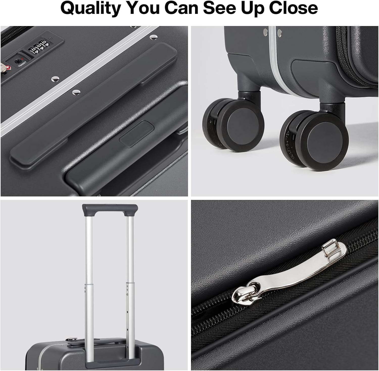 mixi 17x14x9 Carry On Luggage Underseat PC Hard Shell Suitcase Top Opening Aluminum Frame Travel Suitcases with Wheels, Rock Gray