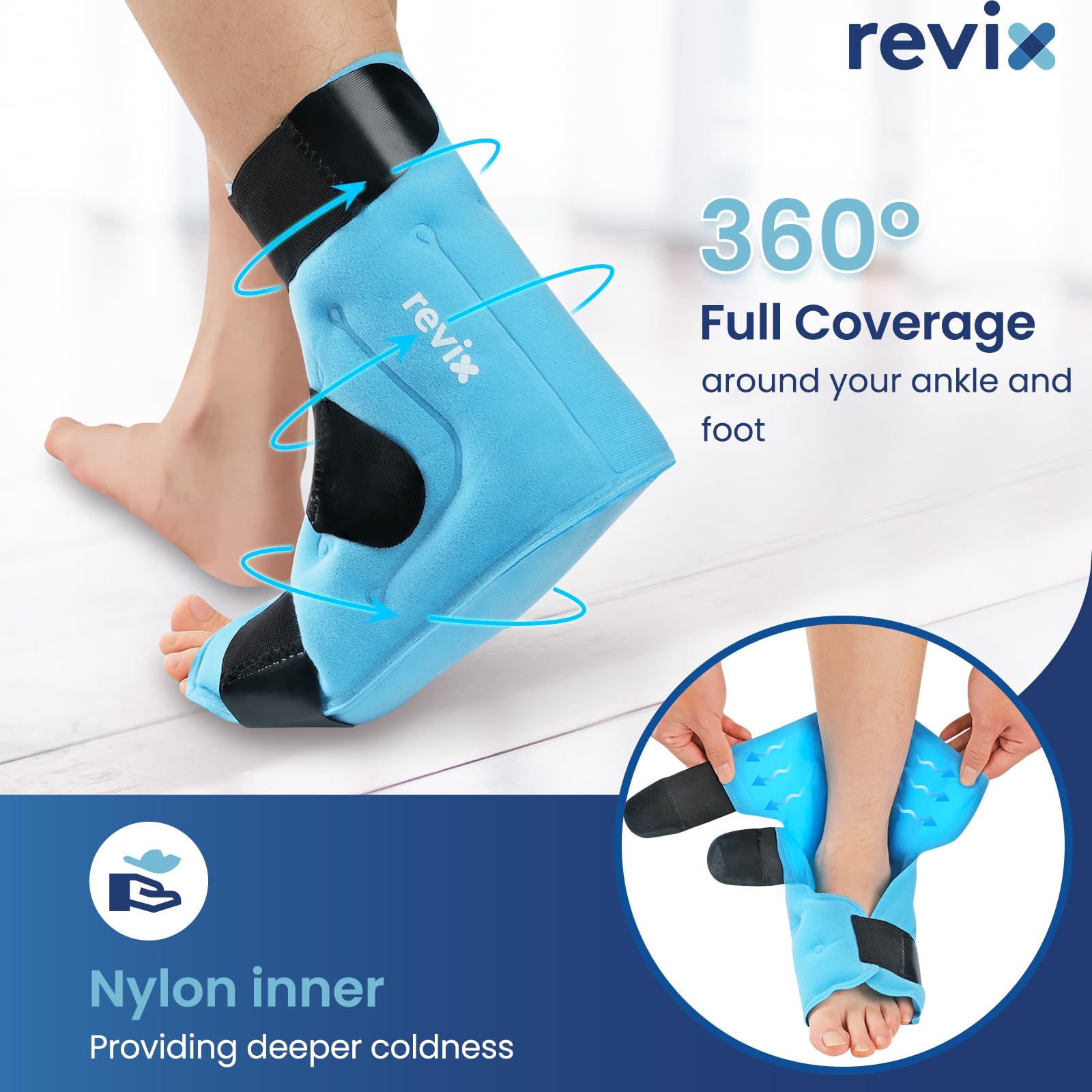 REVIX Fascia Fredda Extra Large per Caviglia - Gel Terapico Riutilizzabile con Compressione a Freddo, Copertura Completa per Dolori al Piede, Fascite Plantare e Recupero Post-Allenamento