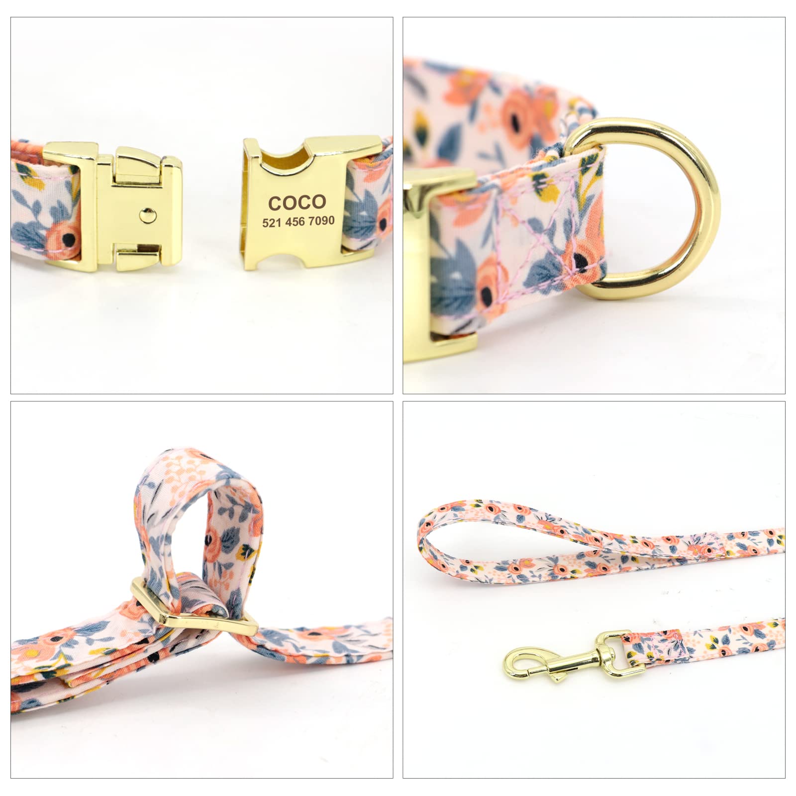 Conjunto De Collar Y Correa De Nailon Impreso para Perro, Collar Personalizado para Mascota, Cachorro, Gato, Placa De Identificación De Perro Personalizada, Collares Grabados,Blue,L