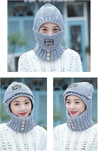 Miniatura 6 de 2 en 1 para mujer, bufanda de punto, sombrero elástico cálido de invierno con protectores de oídos, gorra integrada a prueba de viento para