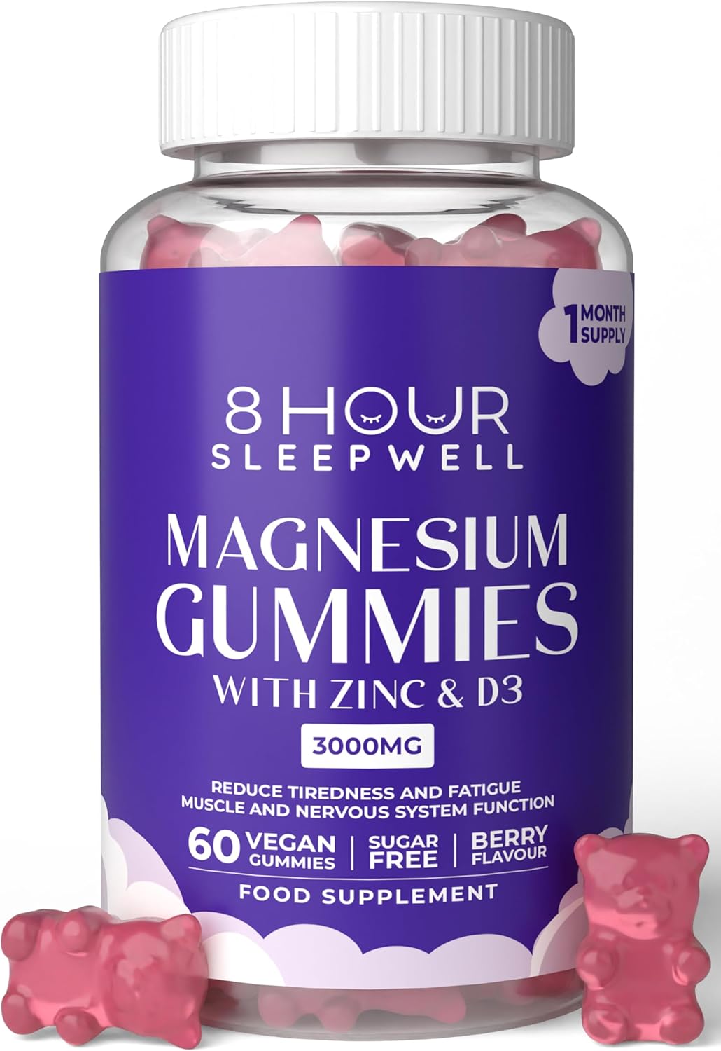 Magnesium Gummies – 60 Vegan, Sugar & Gluten-Free Gummies for Adults with Citrate, Zinc & D3 – 330mg Elemental Magnesium for Sleep, Stress, Muscle, Nerve & Bone Support – High Strength Supplement