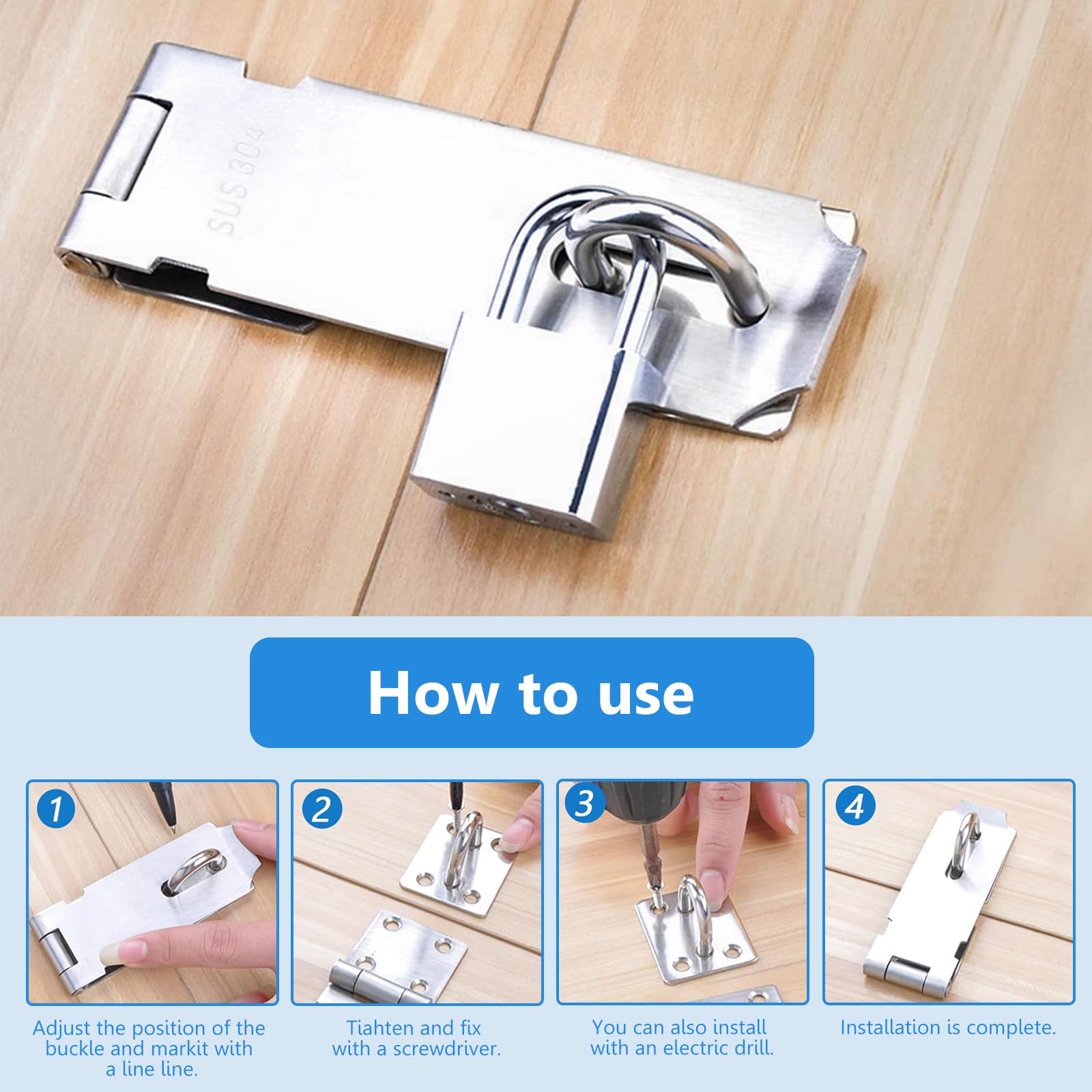 4 Pollici Lucchetto Hasp Chiusura Porta, Chiusura Lucchetto Hasp Serratura Della Porta Hasp con Viti, Retto Lucchetto Hasp in Acciaio Inox per Camera da Letto, Garage, Armadio