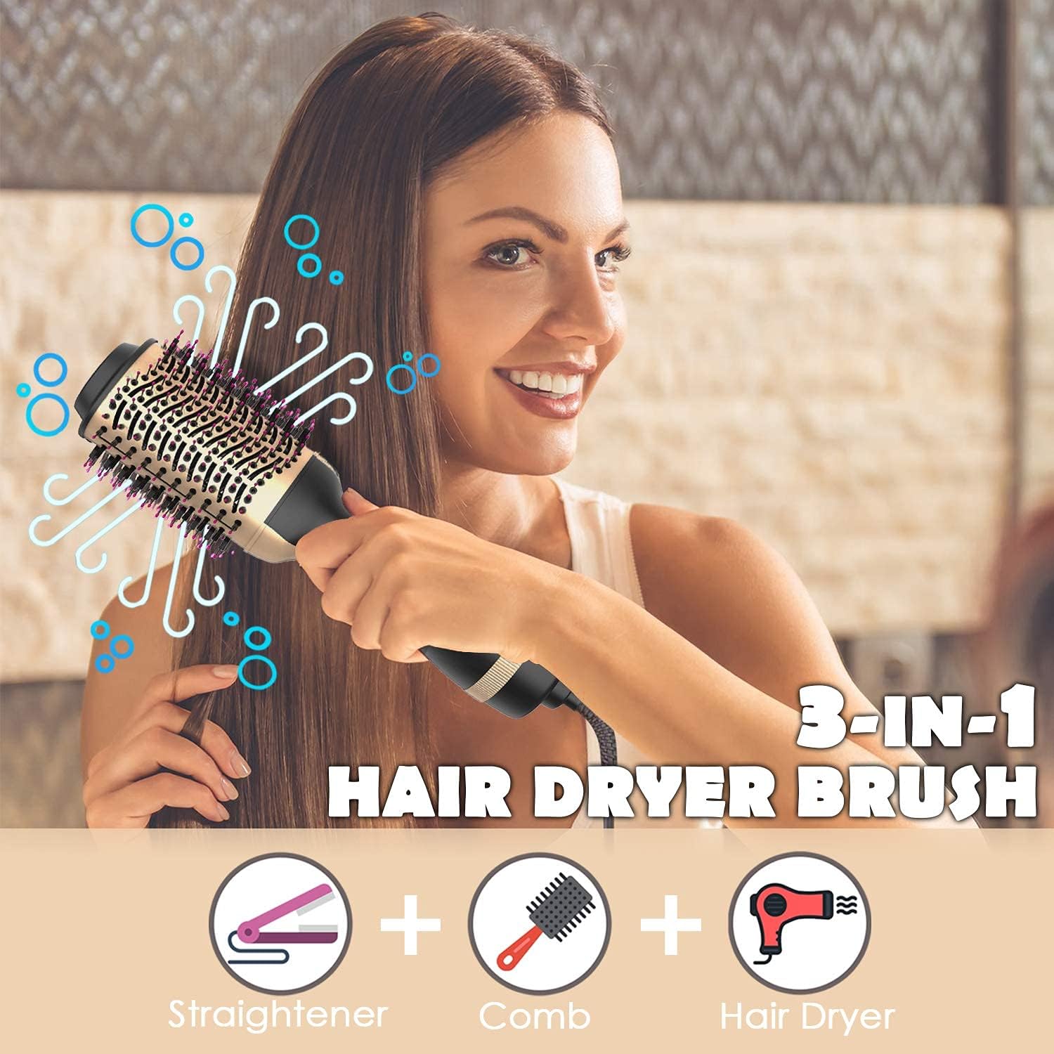 Hair Dryer Brush Blow Dryer Brush in One, Professional Hot Air Brush 4 in 1 One Step Hair Dryer and Styler Volumizer with Negative Ion for Drying, Straightening, Curling, Salon for All Hair Types : Beauty & Personal Care