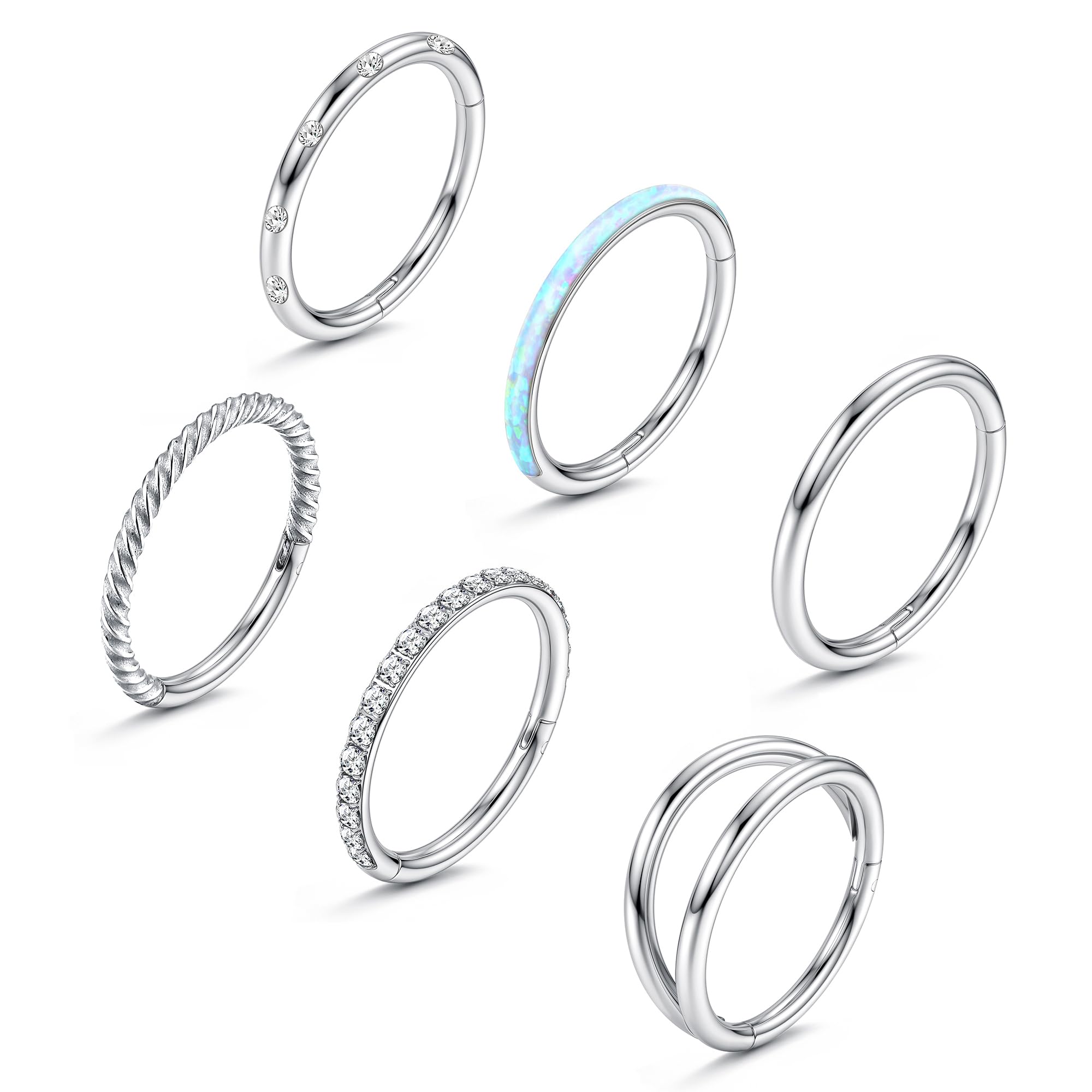 FIOROYAL 6 Piezas 18G Piercing Nariz Aro Clicker Piercing Nariz Acero Quirurgico para Mujer Hombre Piercing Septum Falso Cartílago Pendientes Aro Labio Helix Tragus Piercing Plata Oro Piercing Oreja
