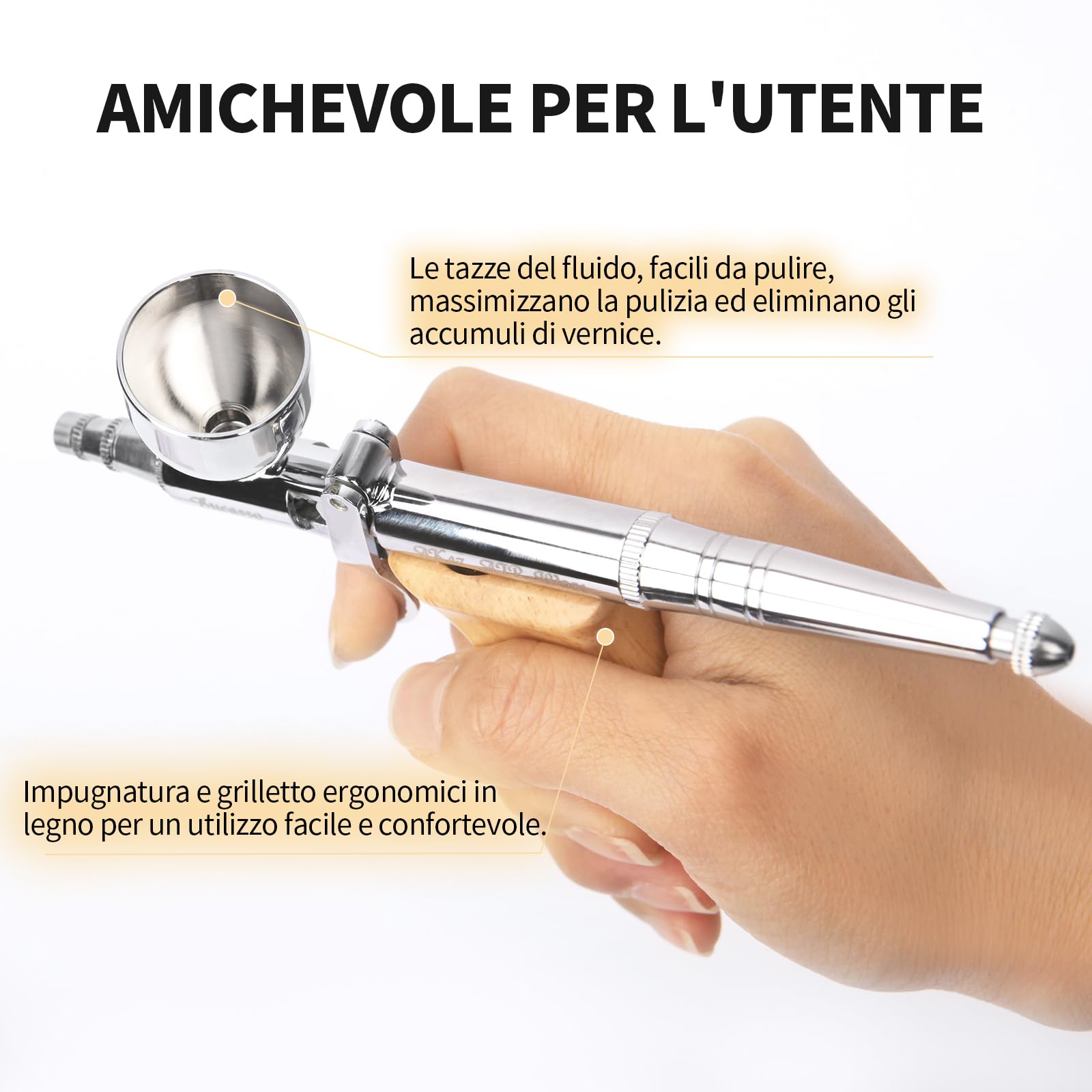 Kit aerografo, pistola a spruzzo con aghi da 0,3/0,5/0,8mm e set di ugelli, tazza di fluido sostituibile da 3/7/11cc per la pittura di modelli di unghie per il trucco del tatuagg (W001-B)