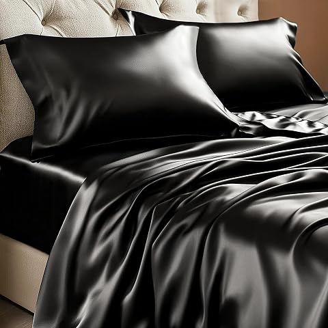BEDELITE Satin Sheets Queen Size Bed Set Luxury Soft Black Silky Sheets for Hair and Skin Similar to