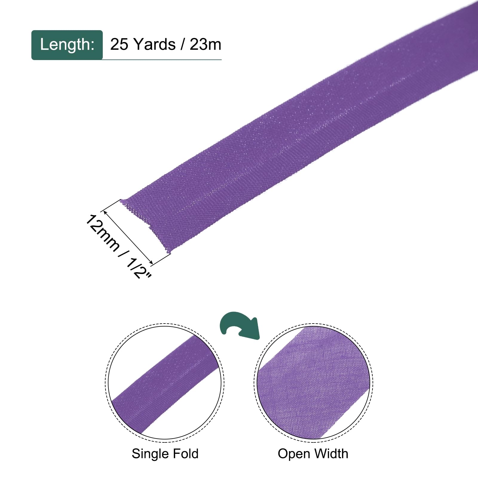 sourcing map 1/2 Inch Single Fold Bias Tape Polyester Continuous Bulk Bias Tape for Sewing,Seaming Quilting Hemming Binding Crafts (Purple 25 Yards) - Image 2
