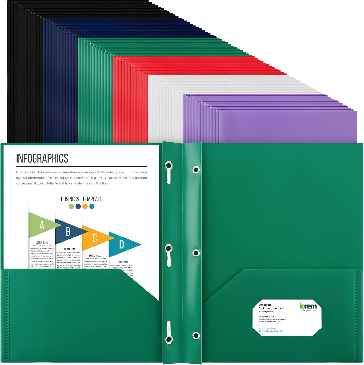 Cholemy 72 Packs Pocket Folders with Prongs Heavy Duty Plastic Folder with Business Card Slot 3 Prong Fasteners for School Office (Pastel)