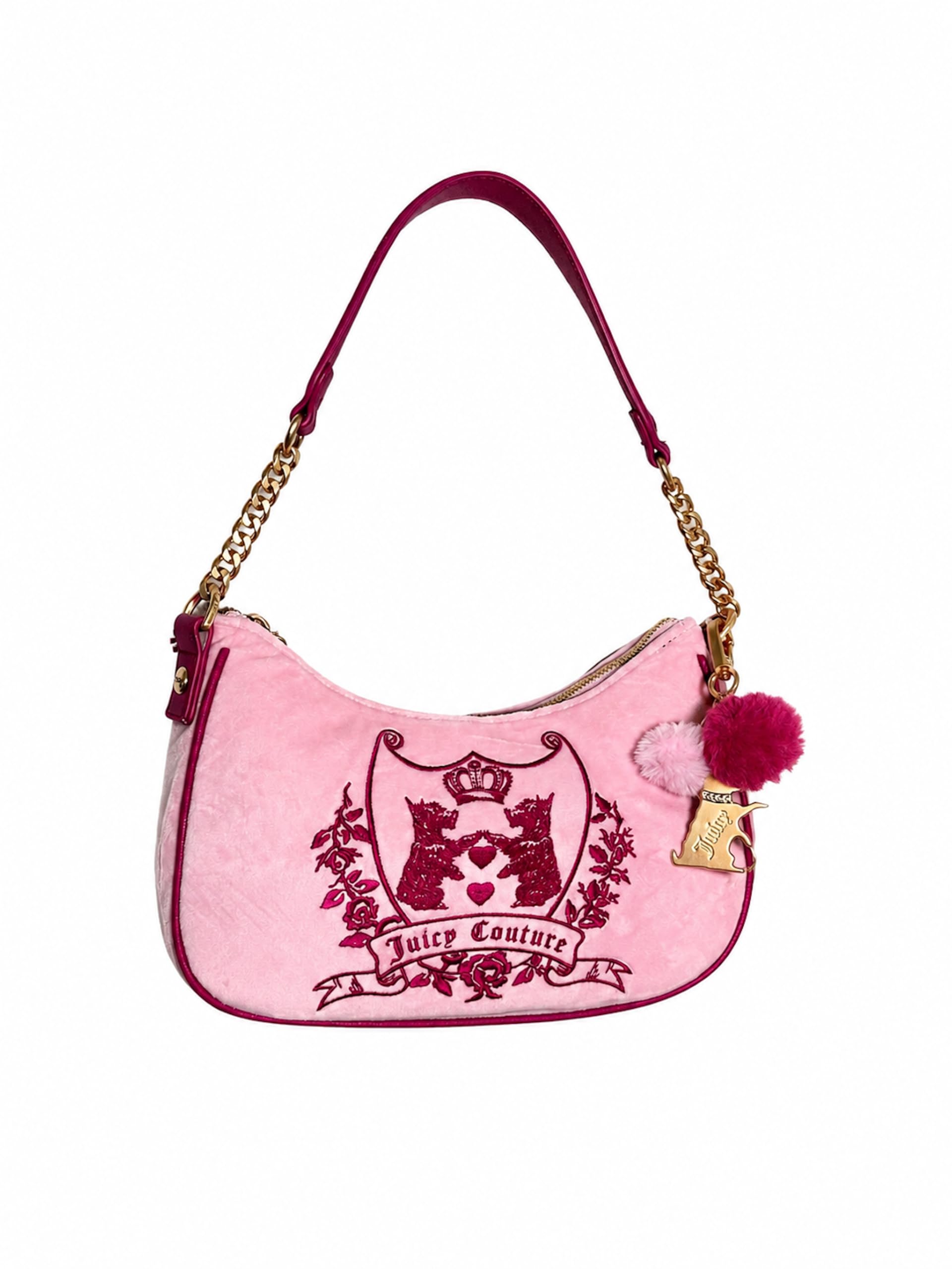 Juicy Couture New Love Chapter Umhängetasche, Samt, goldfarbener Kettenriemen, 25,4 x 17,8 cm