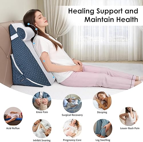 Miniatura 3 de Almohada de cuña de cama para dormir, juego de 3 almohadas de cuña para después de la cirugía, cuñas de almohada ajustables de 7 y 12 pulgadas