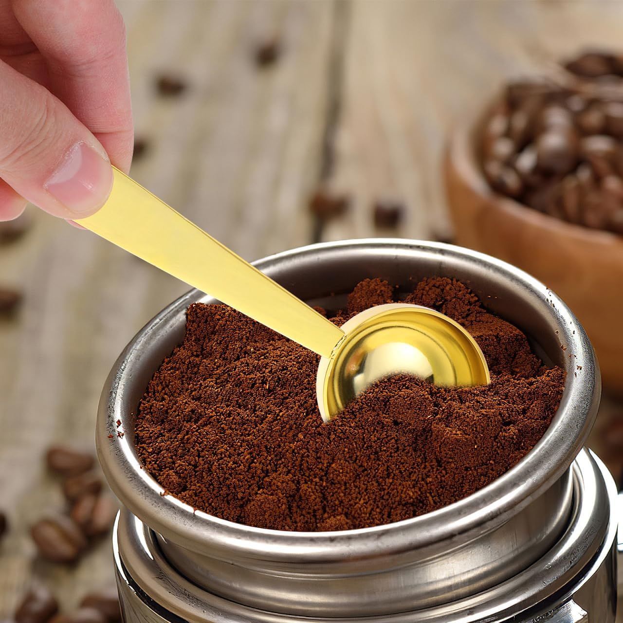 Hemobllo Coffee Scoop with Pressed Bottom Stainless Steel Measuring Spoon for Espresso Grounds Milk Powder Sugar 5.78 Inch Multi-Use Kitchen Tool