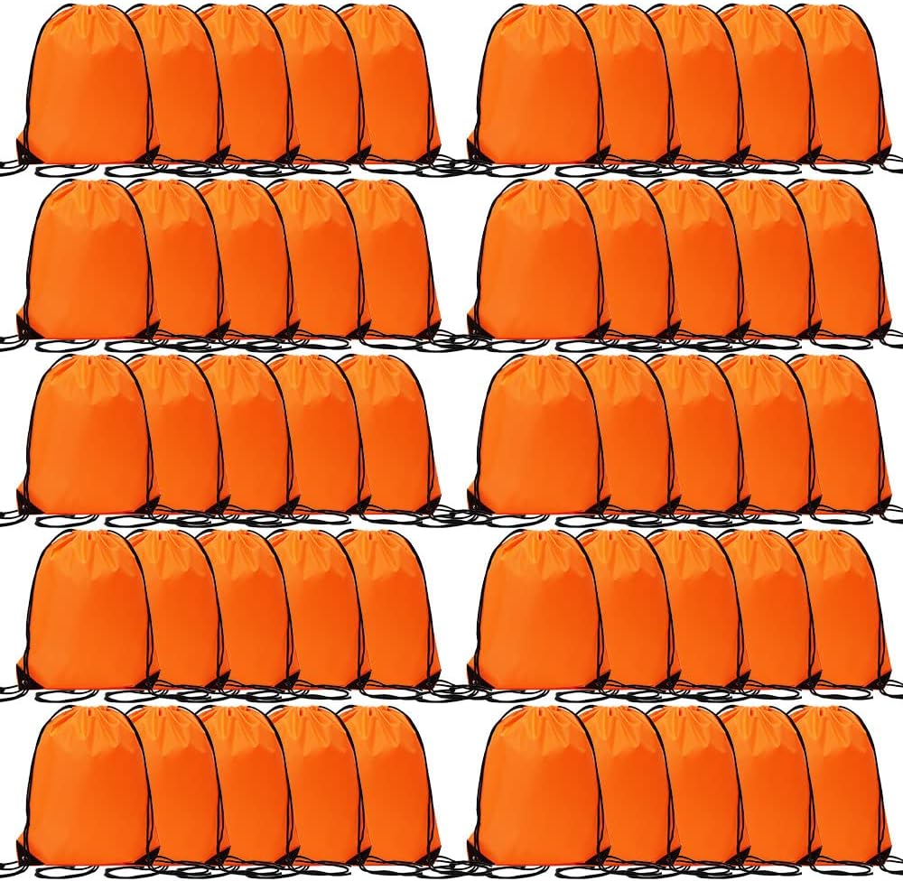 50 Pcs Drawstring Bags, Bulk Draw String Backpack, Cinch Polyester Bag for Gym Sport, 10 Colors