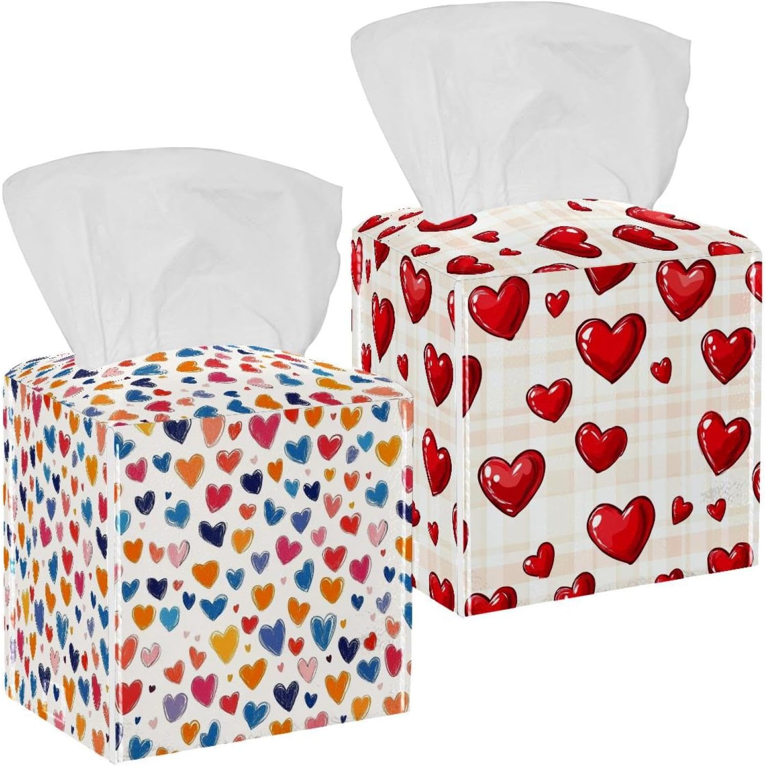 2 Pack Hearts Halftone Pattern (3) Tissue Box Cover Holder - Leather Decorative Organizer for Tabletop, Bathroom, Car, Office